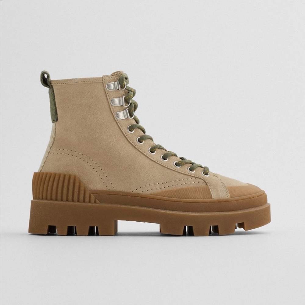 Zara Tan and Green Ankle Boots